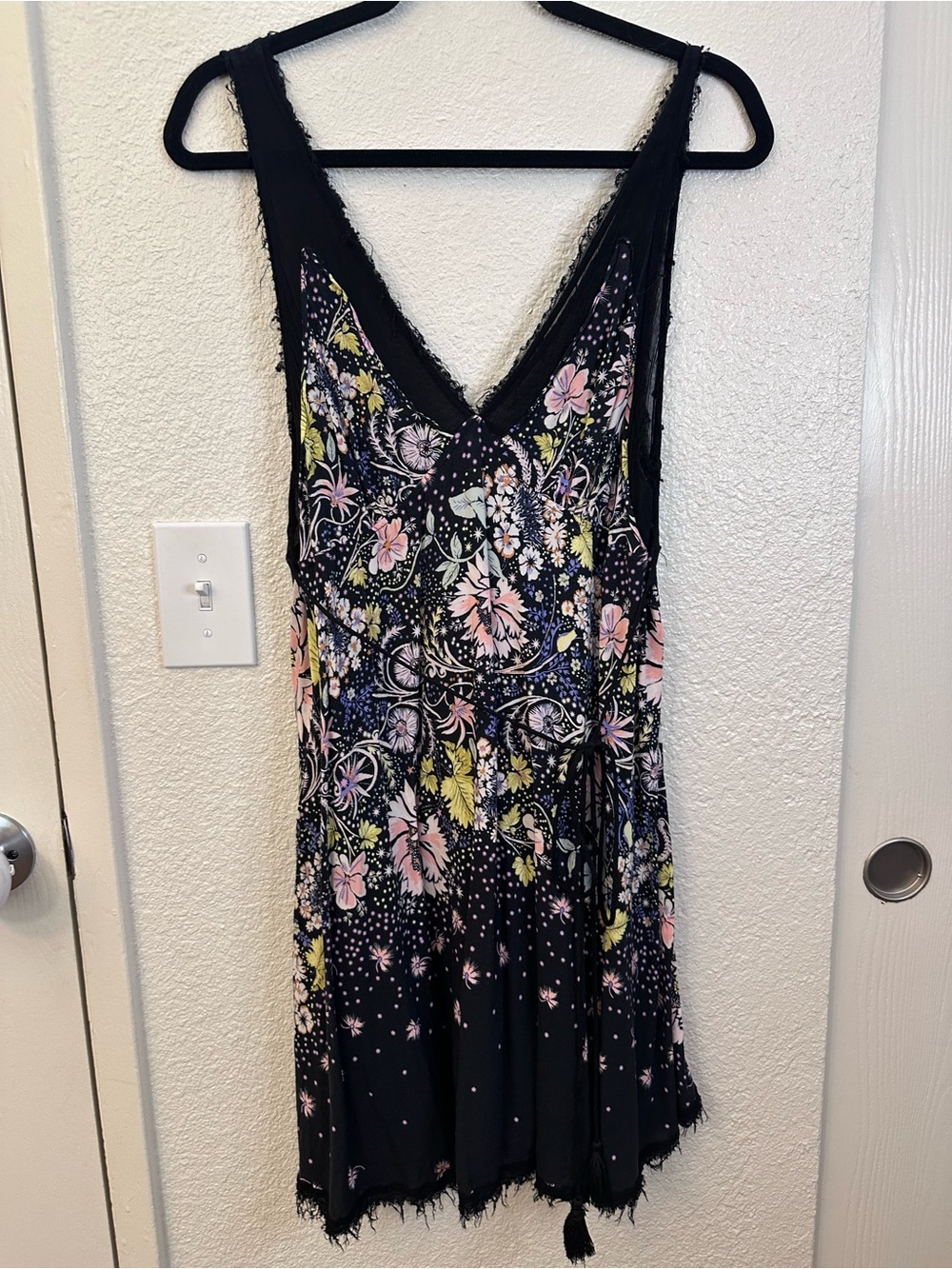 Free People x Intimately Black Floral Slip Dress with Pink Accents